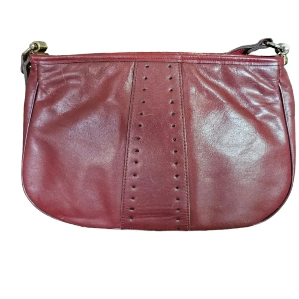 Vintage Burgundy Maroon Leather Shoulder Bag Soft Slouchy Zip Top Everyday Purse